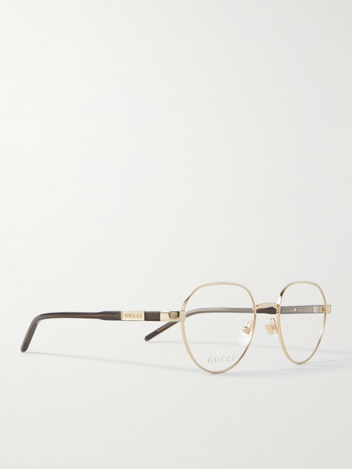 Gucci Eyewear Round Frame Gold Tone And Acetate Optical Glasses Gucci