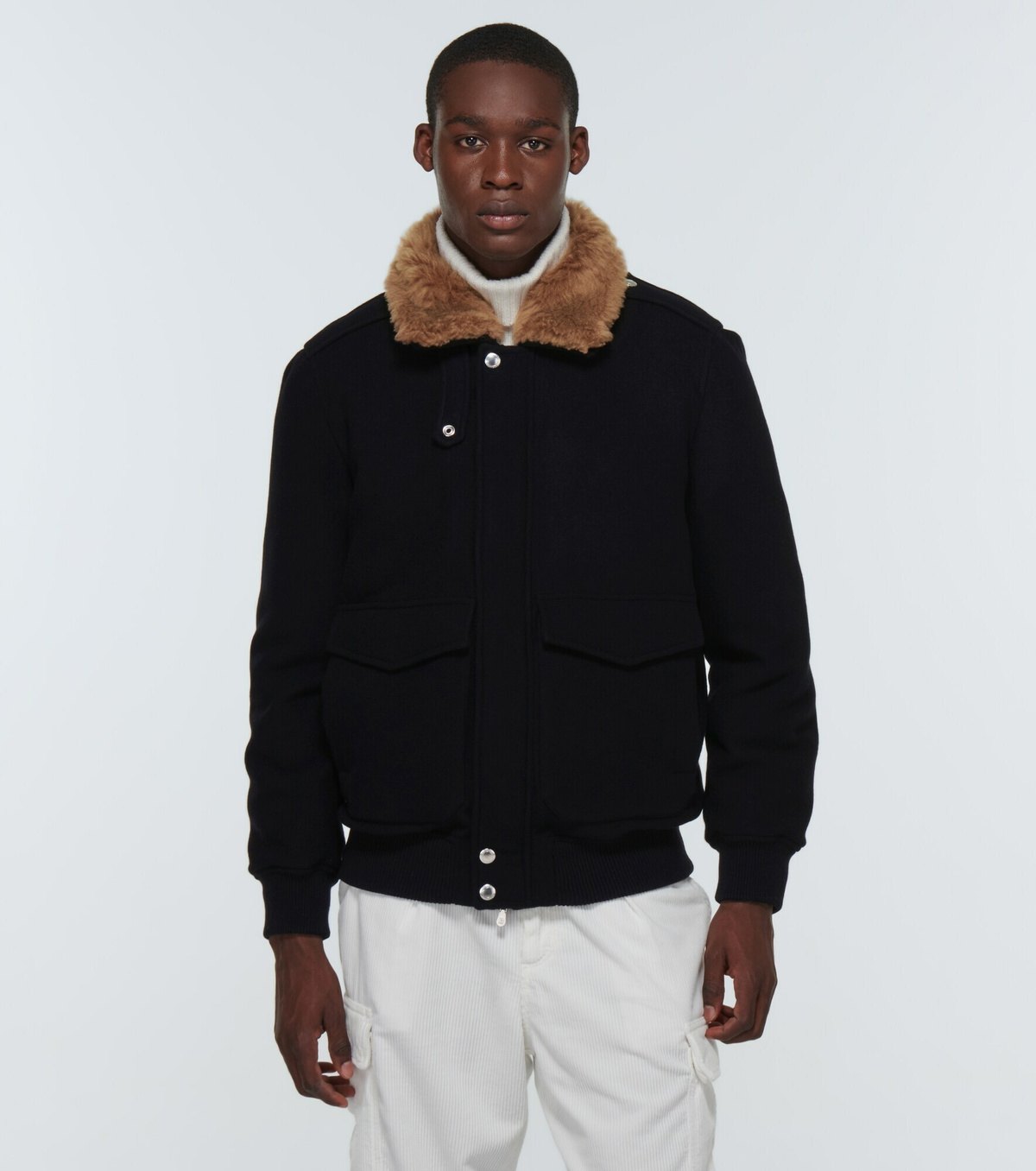 Brunello Cucinelli Shearling Trimmed Cashmere Jacket Brunello Cucinelli