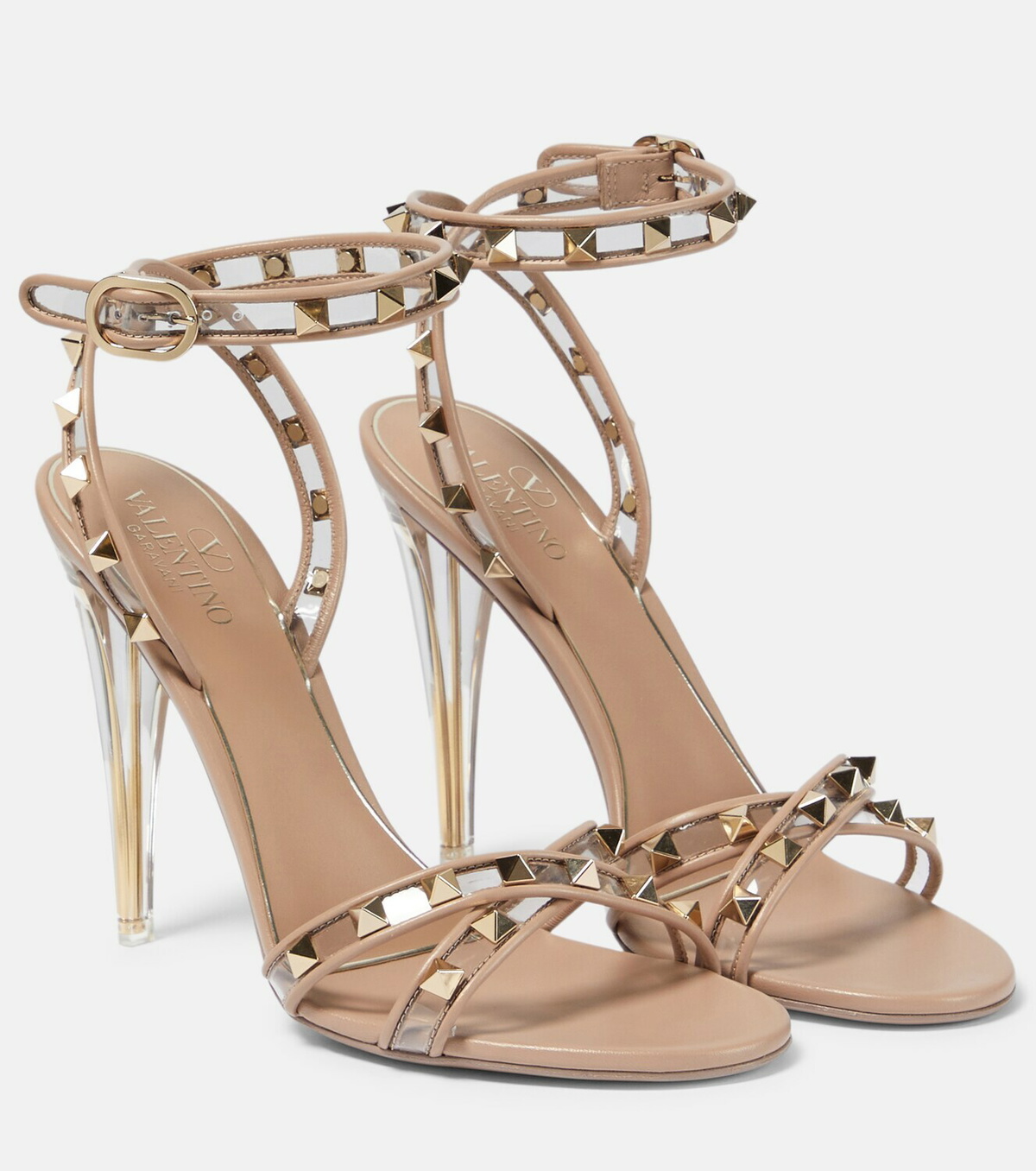 Valentino Garavani Rockstud Leather And Pvc Sandals Valentino Garavani