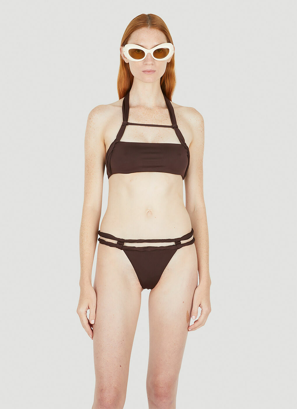 Le Bas De Maillot Sofio Bikini Bottoms In Brown Jacquemus