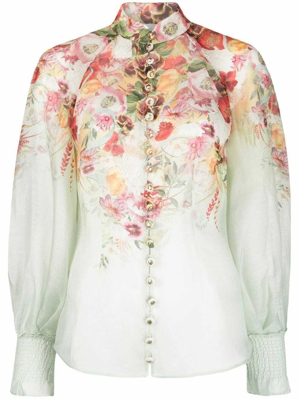 ZIMMERMANN Floral Print Silk Blend Linen Blouse Zimmermann