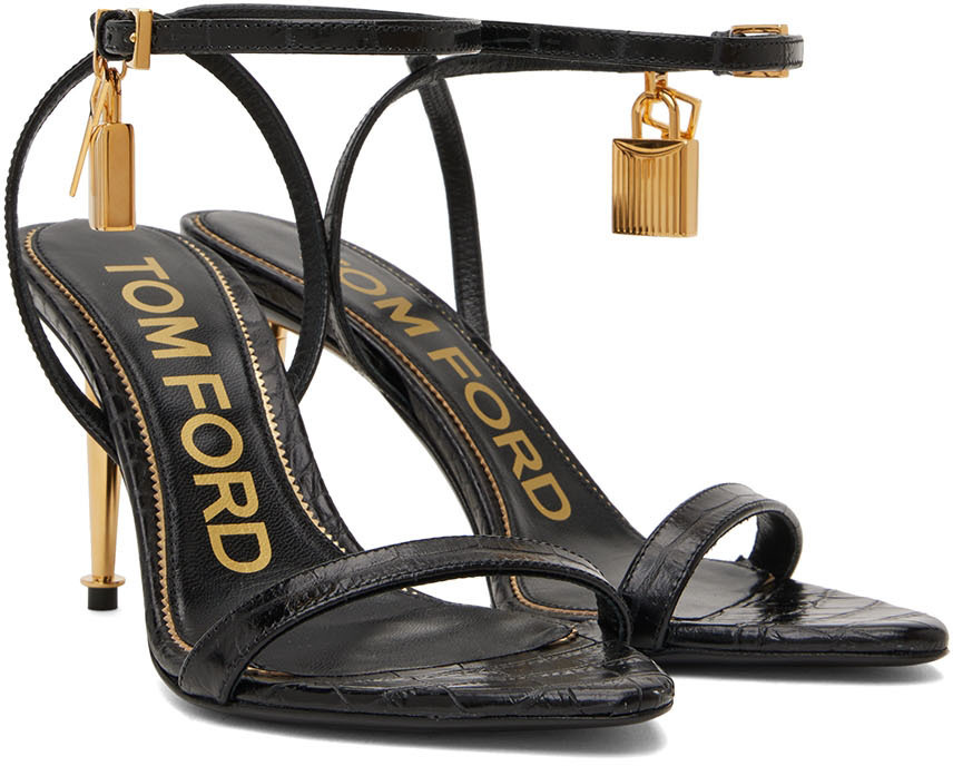 TOM FORD Black Padlock Pointy Naked Heeled Sandals TOM FORD