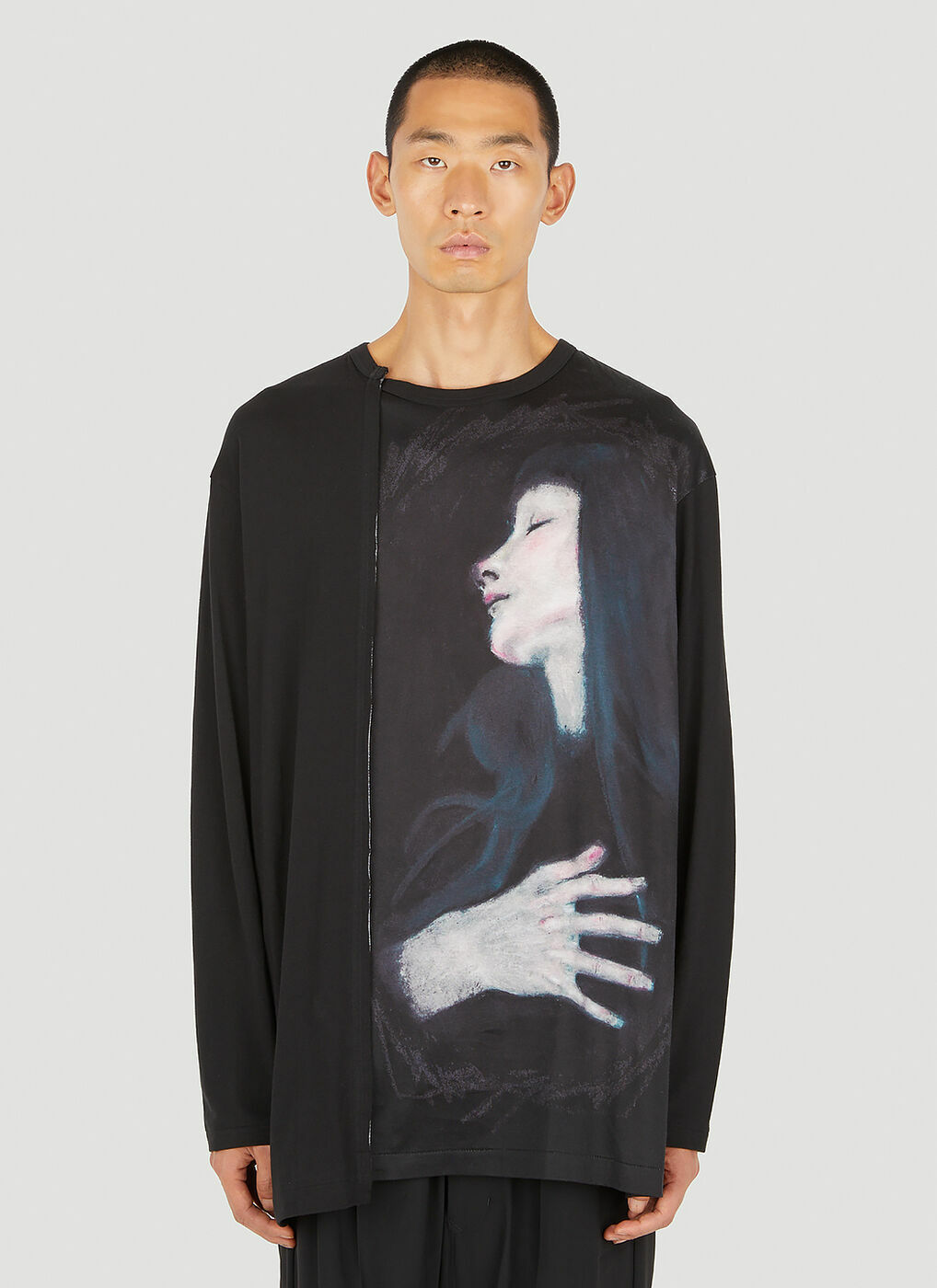 Graphic Print Long Sleeve T Shirt In Black Yohji Yamamoto