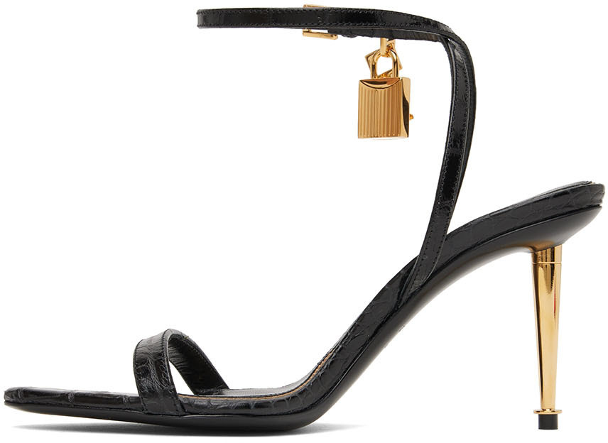 TOM FORD Black Padlock Pointy Naked Heeled Sandals TOM FORD