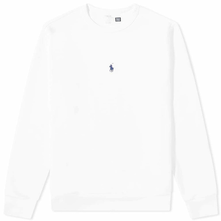 Photo: Polo Ralph Lauren Men's Centre Logo Crew Sweat in White/Navy