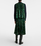 Sacai Floral plissé satin midi skirt
