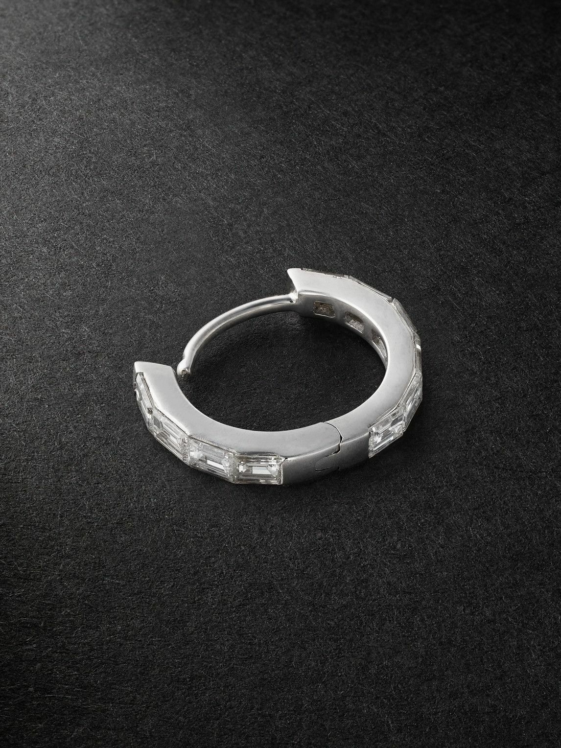 MARIA TASH - 8mm Invisible Set Baguette Eternity 18-Karat White Gold Diamond Single Hoop Earring