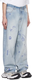 VETEMENTS Blue Scribbled Baggy Jeans