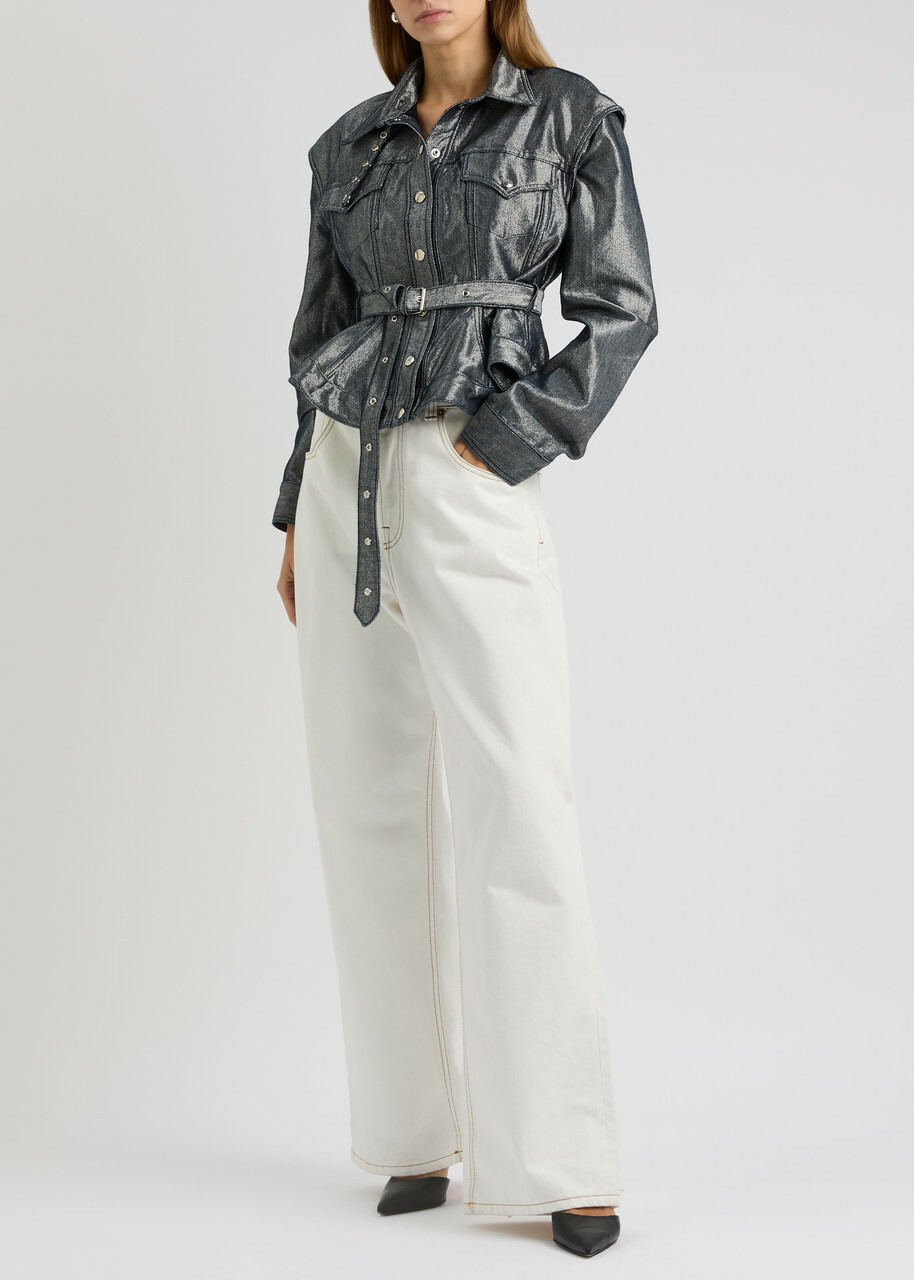 Marques' Almeida Belted Metallic Denim Jacket Silver