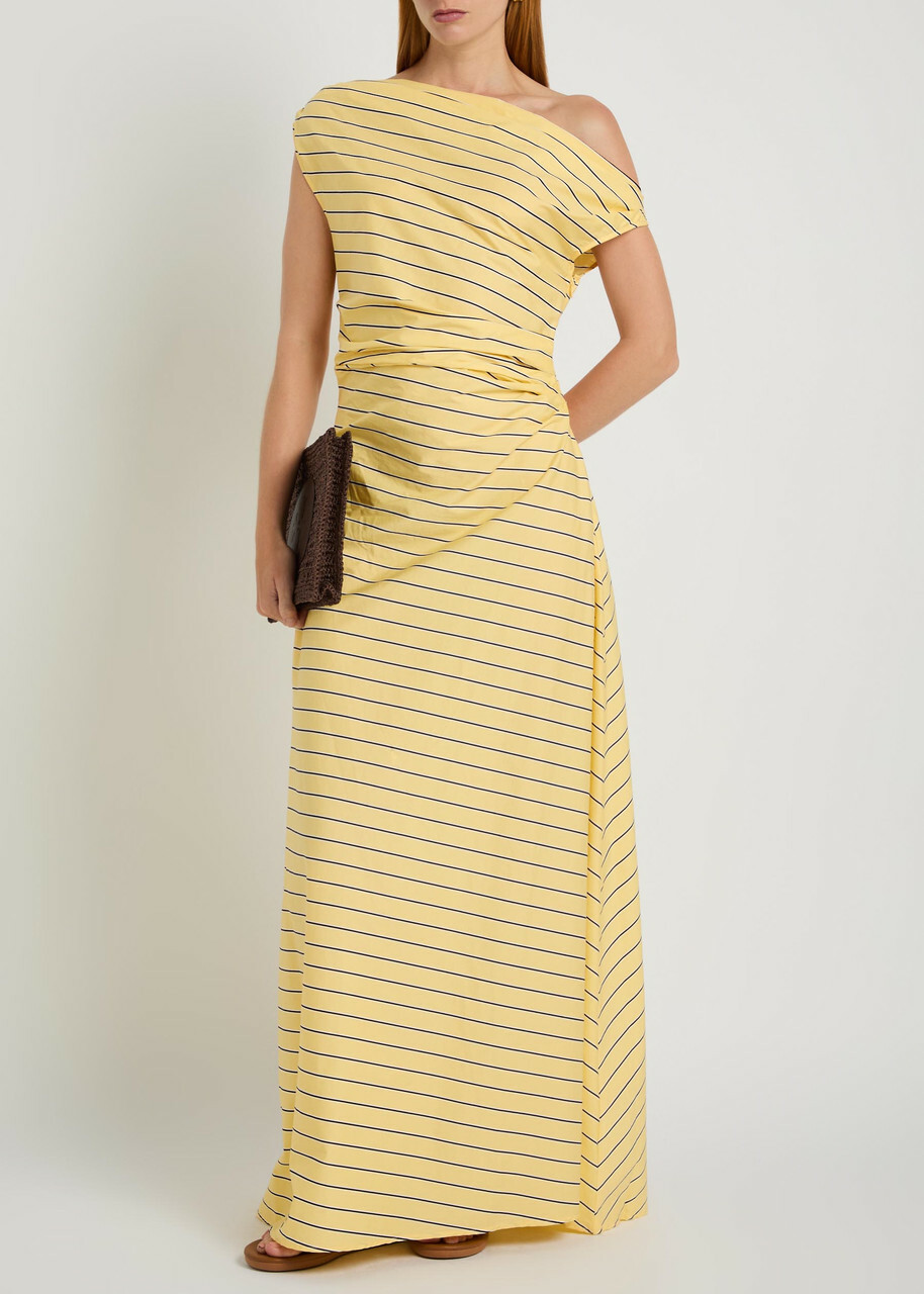 Staud Phare Striped Stretch Cotton-poplin Maxi Dress Yellow