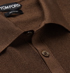 TOM FORD - Slim-Fit Satin-Trimmed Ribbed Silk-Blend Polo Shirt - Brown
