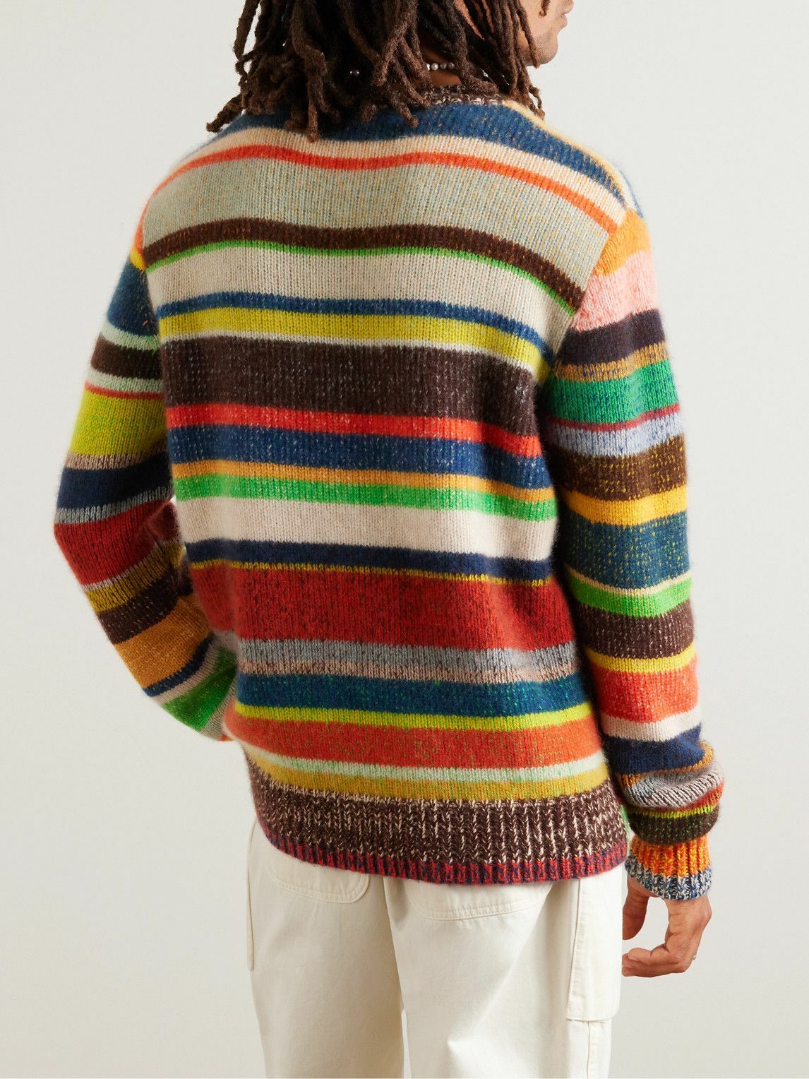 The Elder Statesman シルクニット ボーダーセーター S The Elder Statesman - Striped Cashmere Sweater - Blue The Elder