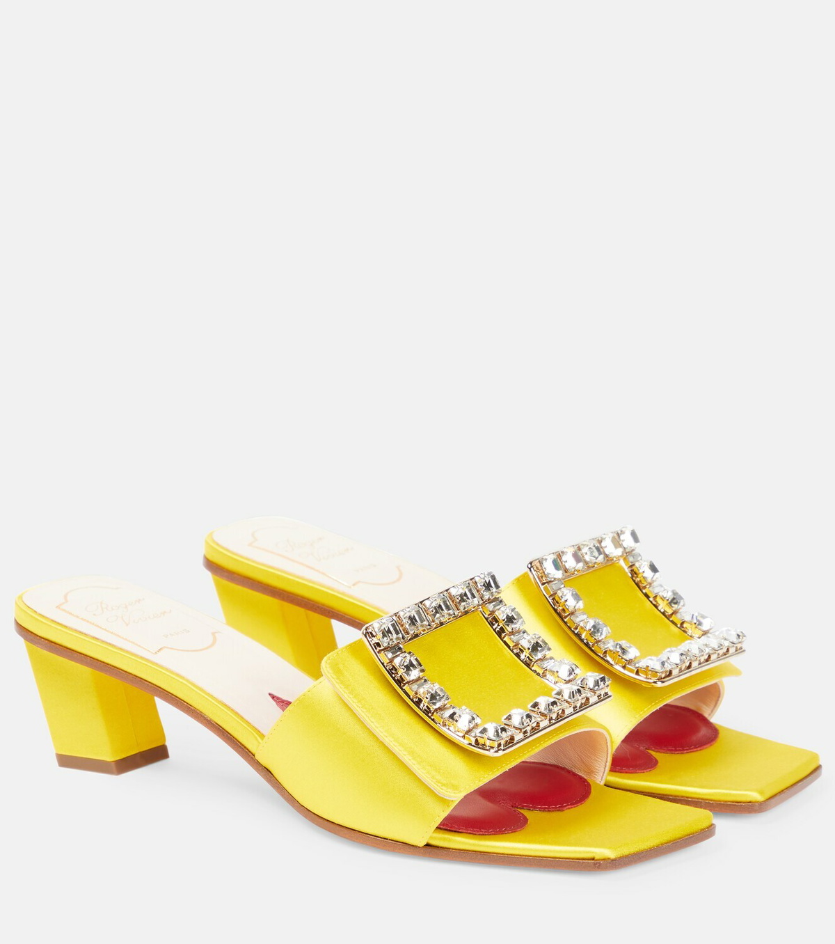 ROGER VIVIER 25S EFFLORESCENCE MULES 65MM IN BLACK SATIN EMBELLISHED CRYSTALS