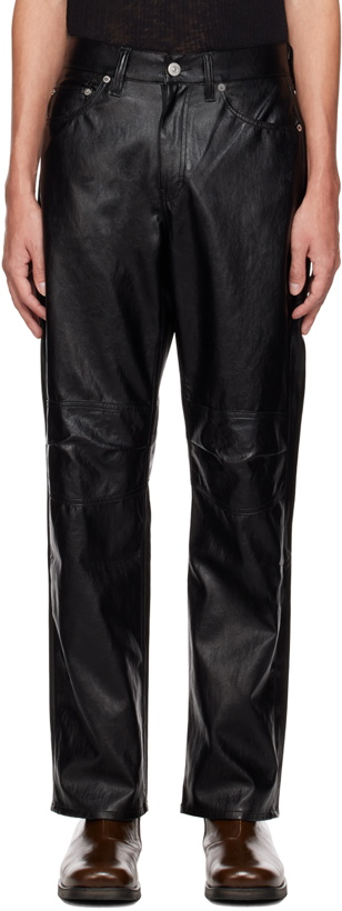 Photo: Our Legacy Black Formal Moto Cut Faux-Leather Trousers