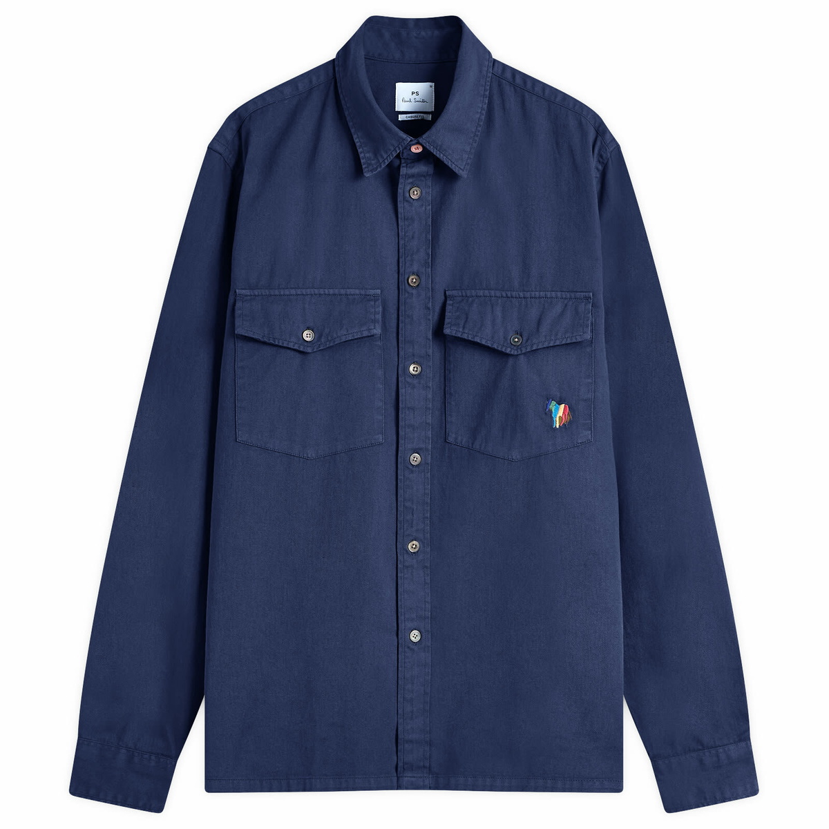 Paul Smith Men's 2-Pocket Broadstripe Zebra Shirt in Navy