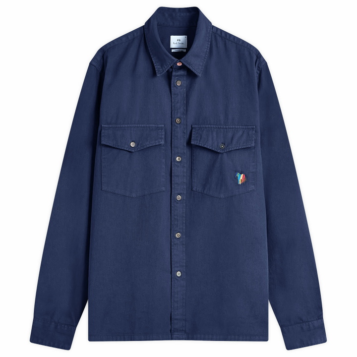 Photo: Paul Smith Men's 2-Pocket Broadstripe Zebra Shirt in Navy