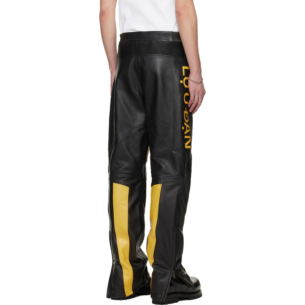 LU'U DAN BRUCE LEE x LỰU ĐẠN Black & Yellow Moto Racing Leather Pants