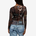3.Paradis Women's Mesh Round Neck Flying Doves Shirt in Black