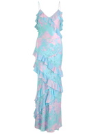 Loveshackfancy Rialto Floral Satin-devoré Maxi Dress Blue
