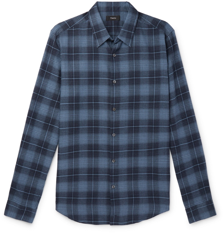 Photo: Theory - Irving Checked Cotton-Flannel Shirt - Blue