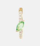 Roxanne First 14kt gold single hoop earring with diamonds and green garnet