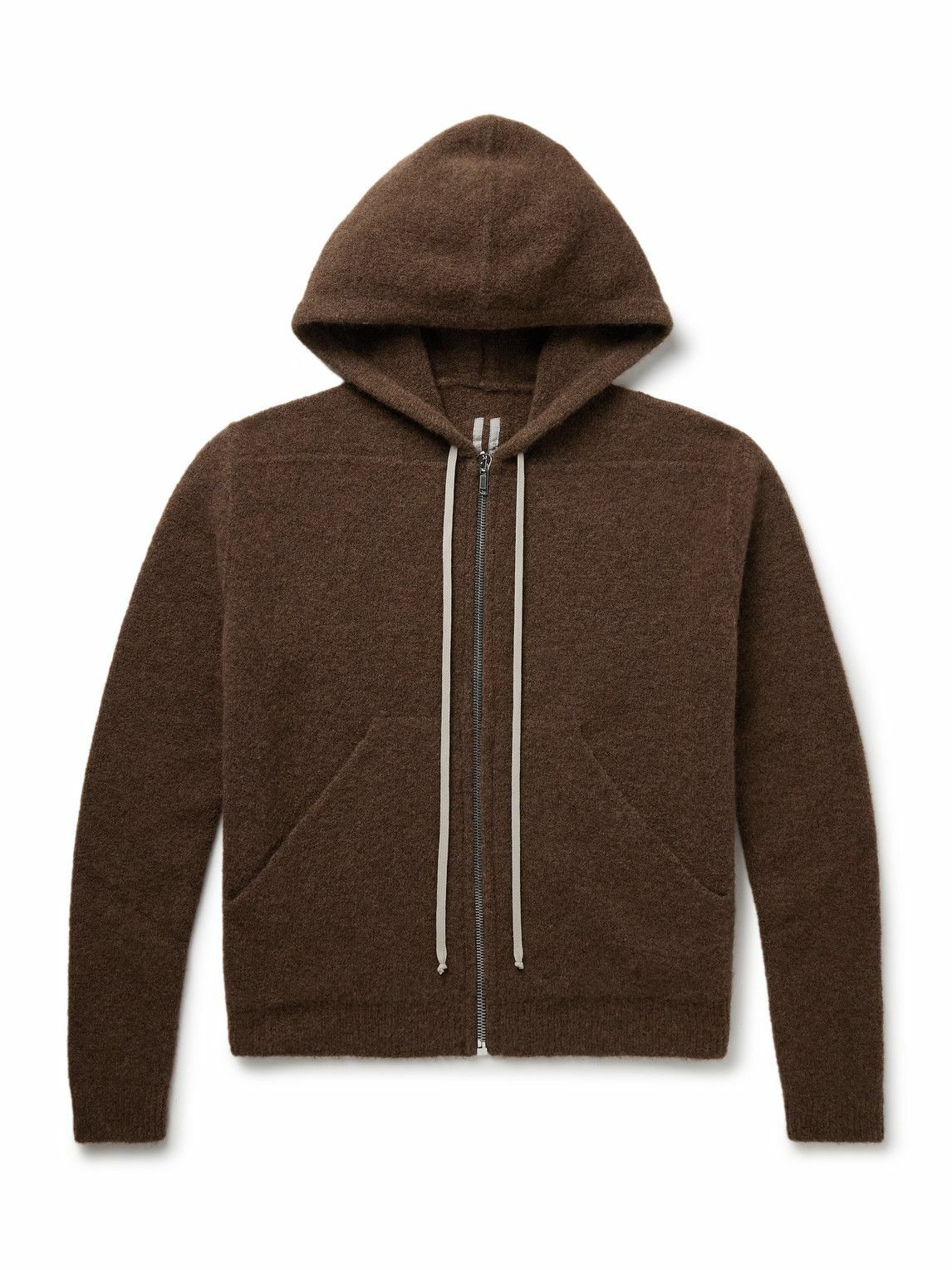 パーカー・フーディ Rick Owens Wool Sweatshirt Rick Owens FW19 Larry Suede Patched Wool Zip Hoodie - Ākaibu