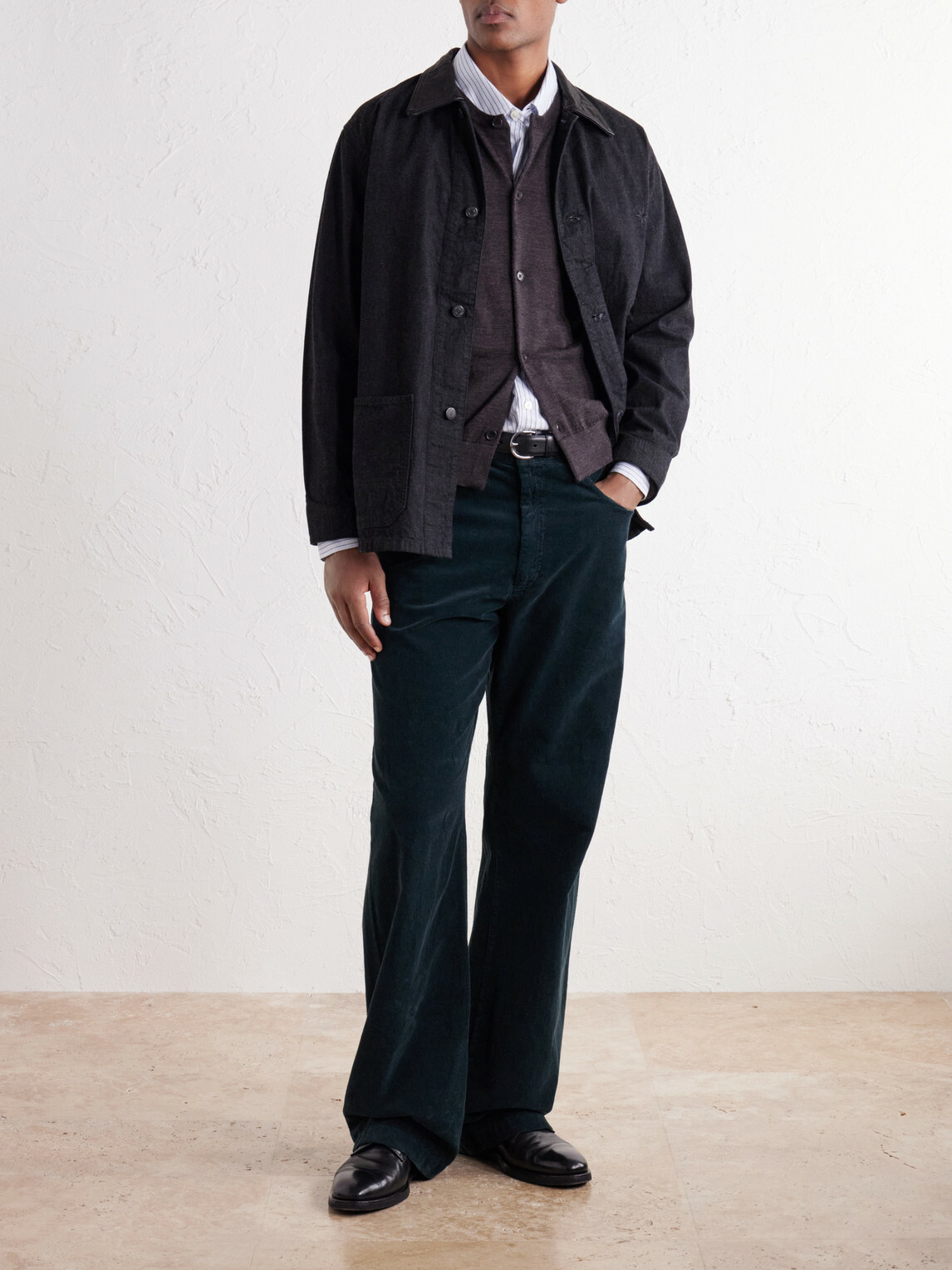 FULLCOUNT - Leather-Trimmed Denim Jacket - Black FULLCOUNT