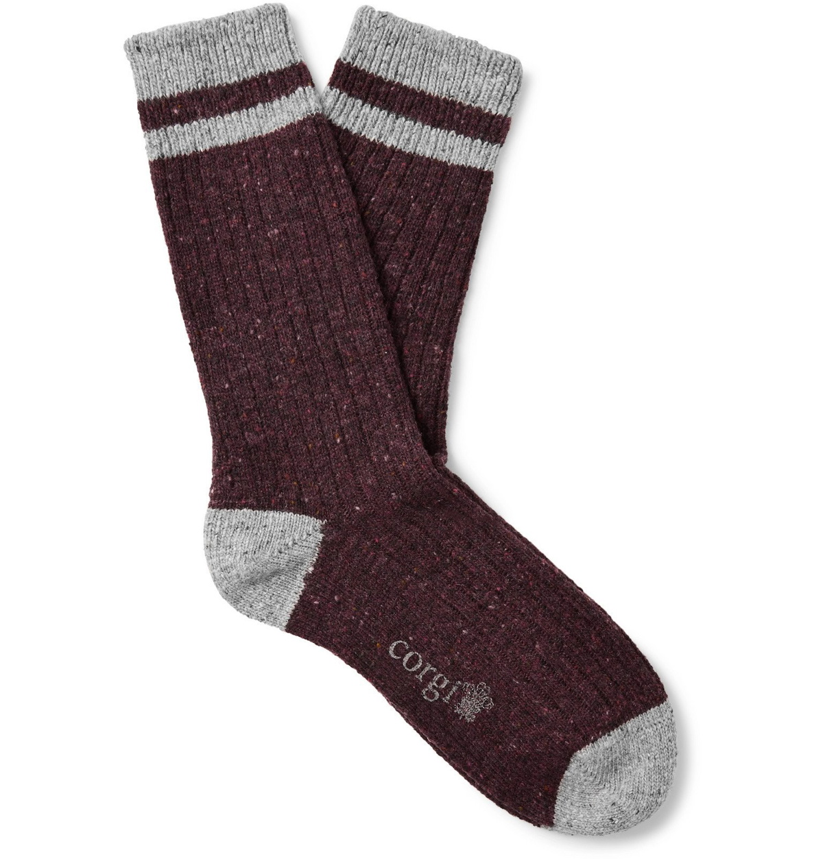 Corgi - Striped Ribbed Merino Wool, Silk and Cashmere-Blend Socks