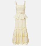 Self-Portrait Belted crochet-trimmed linen and cotton midi dress