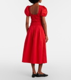 Ganni Shirred cotton-blend poplin midi dress