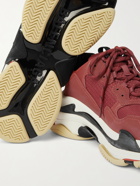 BALENCIAGA - Triple S Mesh, Nubuck and Leather Sneakers - Burgundy