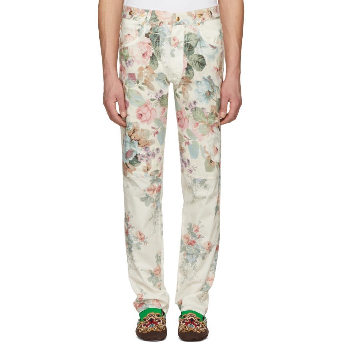 Photo: Loewe Off-White Multi Roses Five-Pocket Jeans