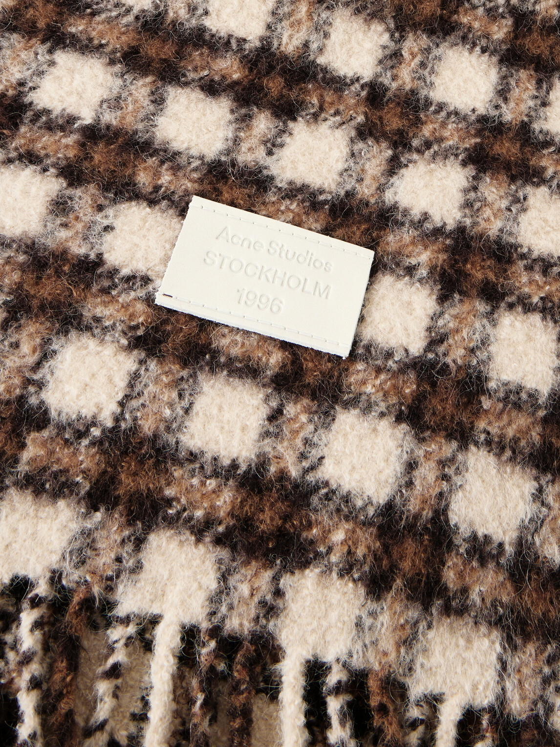 Acne Studios - Fringed Logo-Appliquéd Leather-Trimmed Knitted Scarf