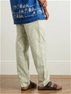 SMR Days - Malibu Straight-Leg Embroidered Striped Cotton Drawstring Trousers - Green