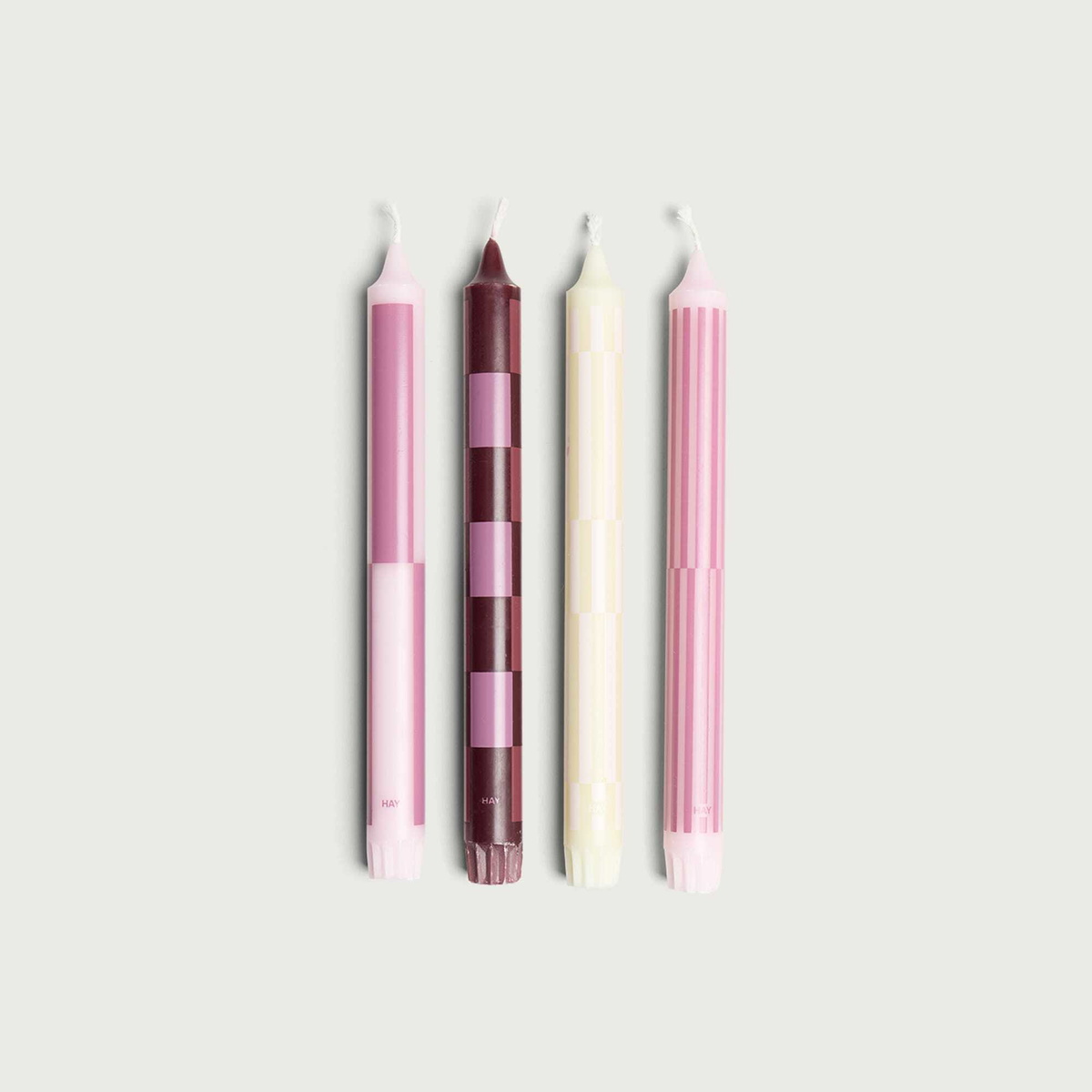 HAY Pattern Candle - Set of 4 in Pink/Bordeaux