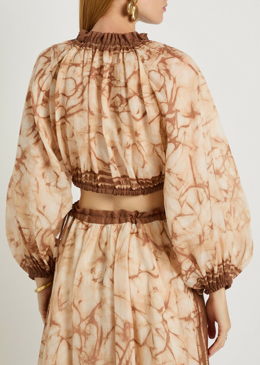 Zimmermann Indra Tie-dye Cropped Ramie top Brown