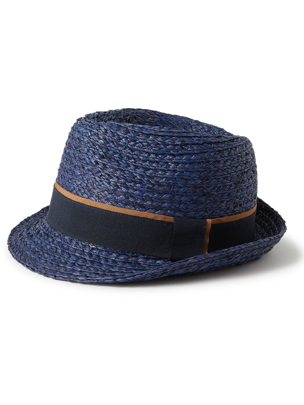 Photo: PAUL SMITH - Webbing-Trimmed Straw Trilby Hat - Blue