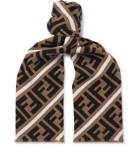 Fendi - Fringed Logo-Jacquard Virgin Wool and Silk-Blend Scarf - Brown