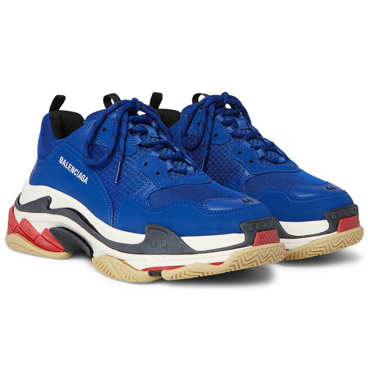 Photo: Balenciaga - Triple S Mesh, Nubuck and Leather Sneakers - Blue