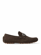 FERRAGAMO - Grazioso Logo-Embellished Suede Driving Shoes - Brown