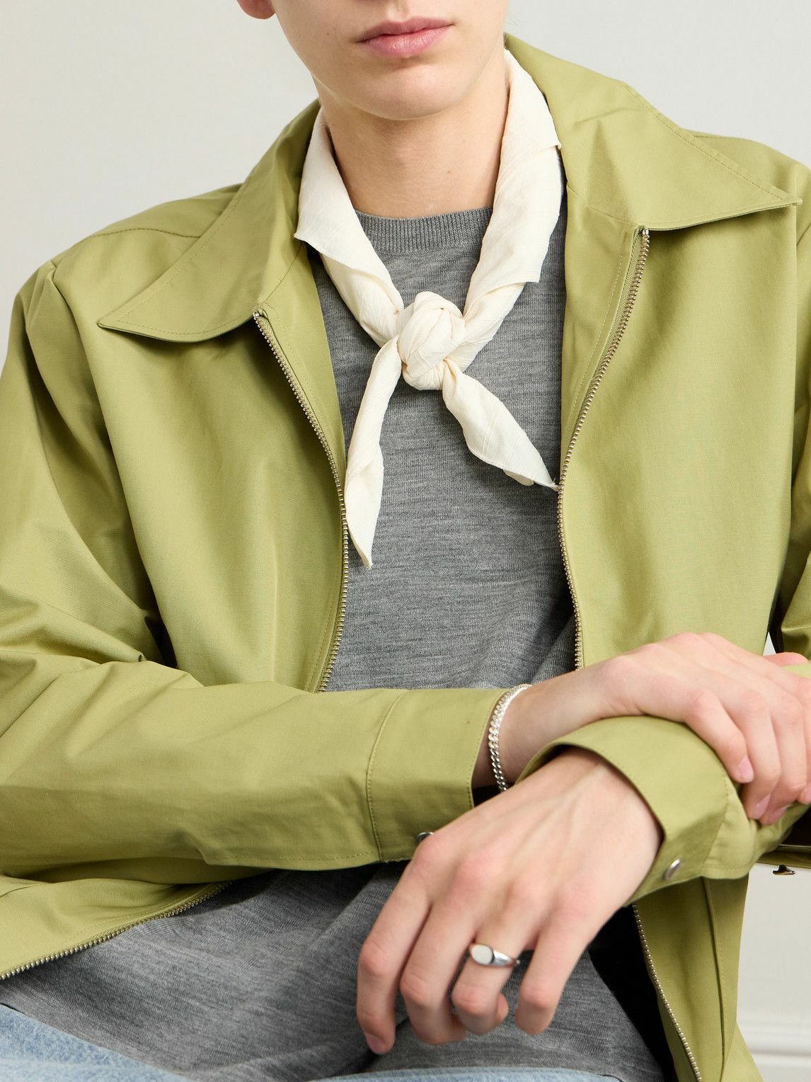 MILES LEON - Brazee Striped Tumbled Cotton and Linen-Blend Bandana