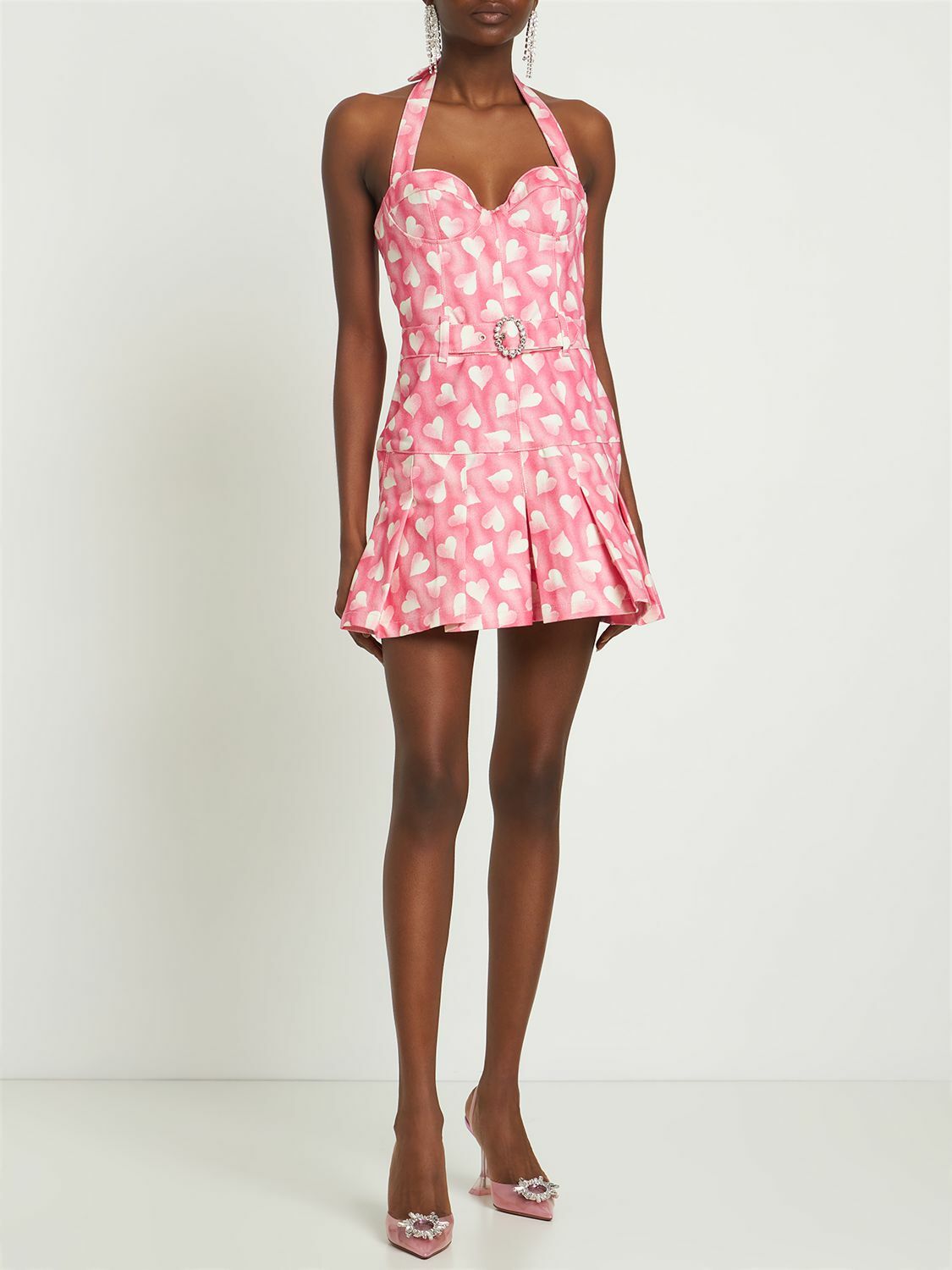 alessandra rich halter neck tweed mini dress Heart Printed Drill Belted Alessandra Rich best formal dresses