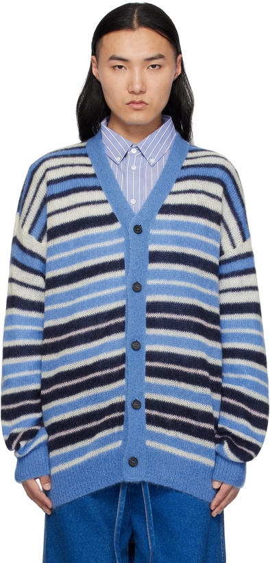 Photo: Marni Blue & Black Lightweight Fuzzy Wuzzy Stripe Cardigan