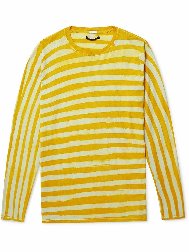 Photo: Post-Imperial - Ijebu Tie-Dyed Striped Cotton-Jersey T-Shirt - Yellow