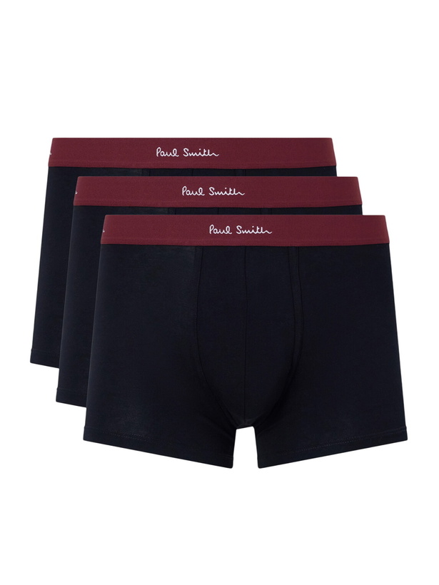 Photo: Paul Smith - Pack of Three Stretch Organic Cotton-Jersey Boxer Briefs - Black