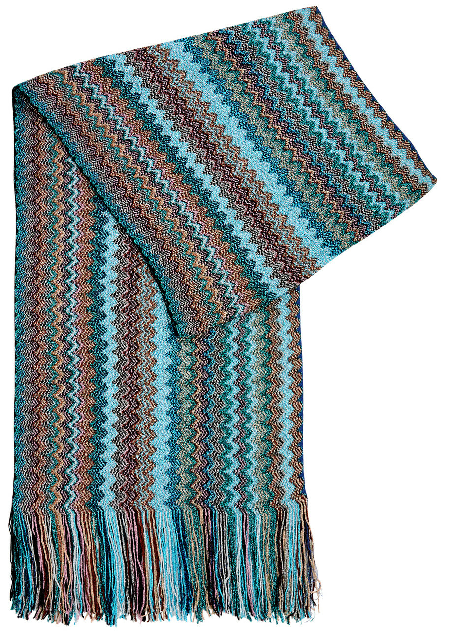 Missoni Zigzag-intarsia Metallic-knit Scarf - Blue - One Missoni Zigzag-intarsia Metallic-knit Scarf - Blue - One