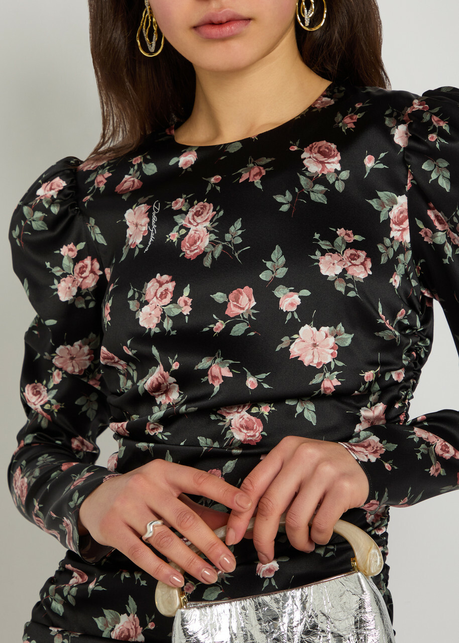 Dolce & Gabbana Floral-print Ruched Stretch-silk Mini Dress Multicoloured 1