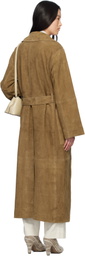 Róhe Khaki Belted Wrap Suede Coat