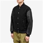 SOPHNET. Men's Leather Sleeve Varsity Jacket in Black