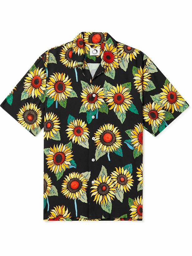 Photo: Endless Joy - Sunflower Convertible-Collar Printed Voile Shirt - Black